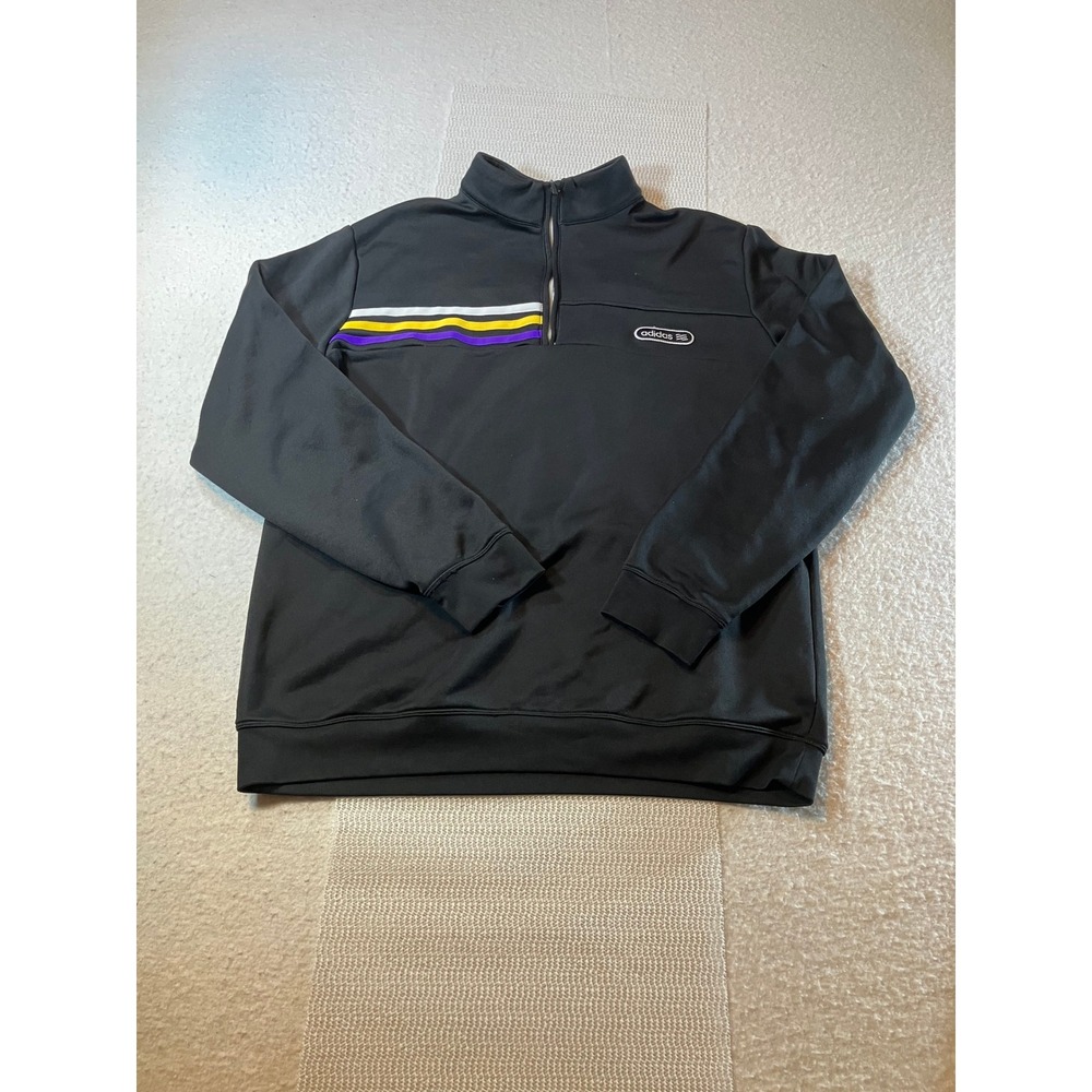 Adidas Golf Mens Quarter Zip Pullover‎ Black Yellow Purple Stripe Size M